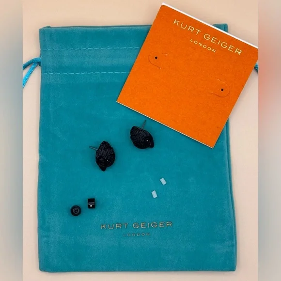 Kurt Geiger Eagle Stud Earrings Black Crystals on Black - Picture 11 of 12